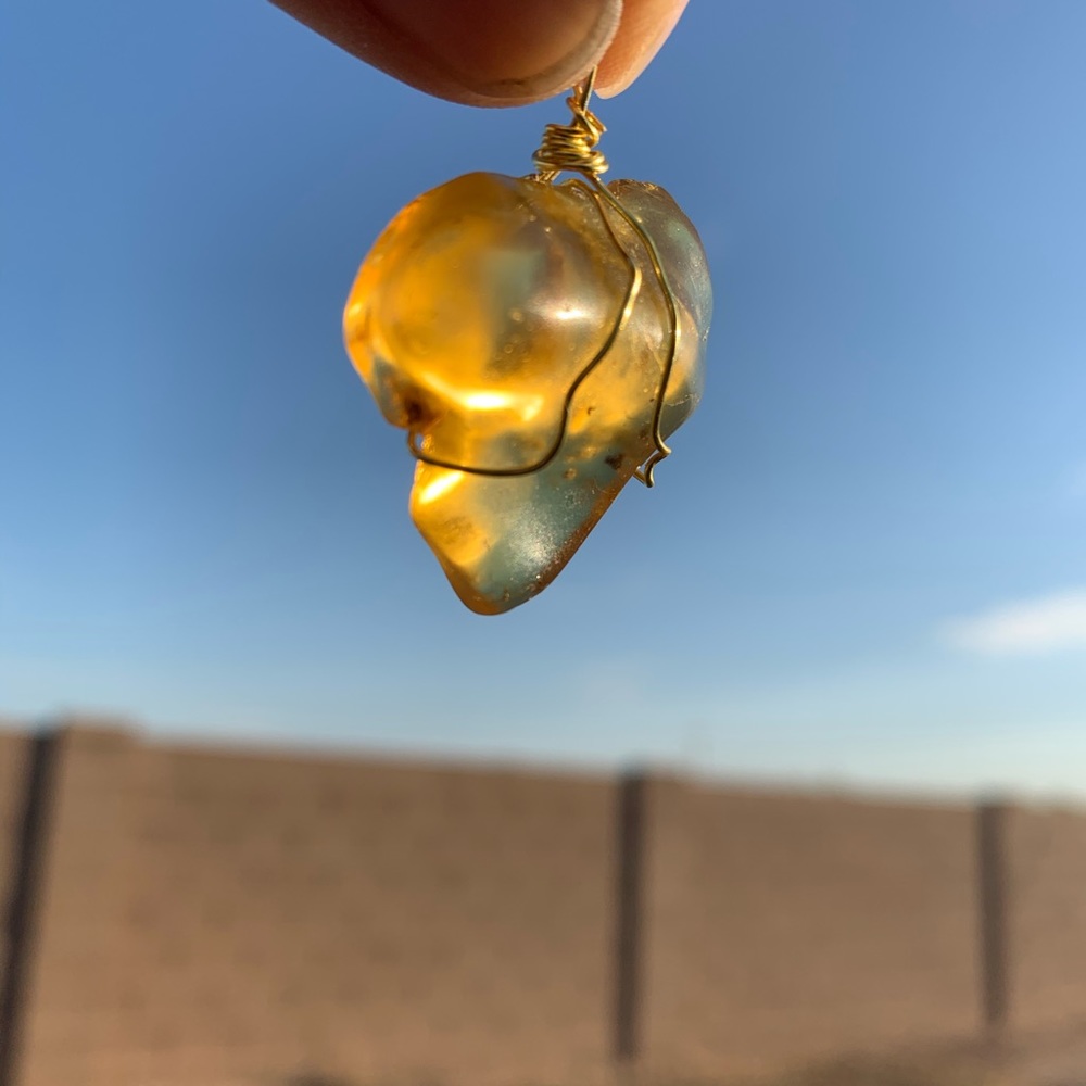 Wire wrapped amber pendant